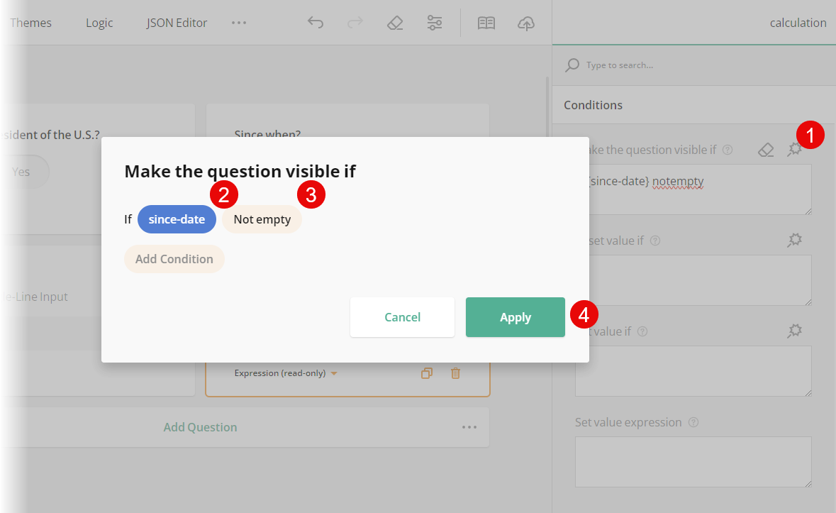 How to set up a visibility rule for an Expression question